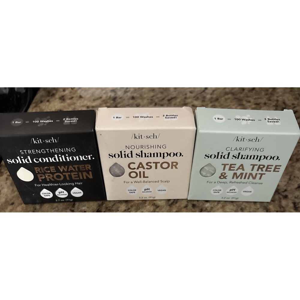 Kitsch Strengthening Solid Shampoo Conditioner Rice Water Protein NEW LOT of 3